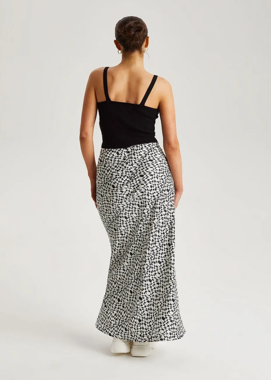 Urban Bliss Black Geometric Satin Bias Cut Maxi Skirt