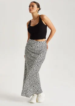 Urban Bliss Black Geometric Satin Bias Cut Maxi Skirt