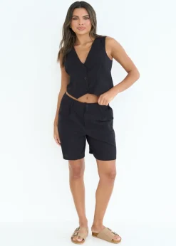 Urban Bliss Black Linen Blend Waistcoat