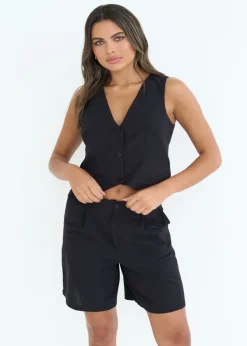 Urban Bliss Black Linen Blend Waistcoat