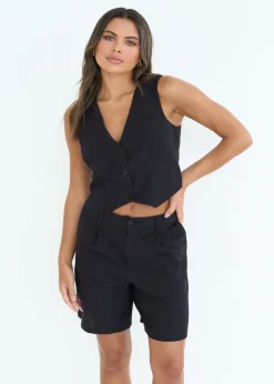 Urban Bliss Black Linen Blend Waistcoat