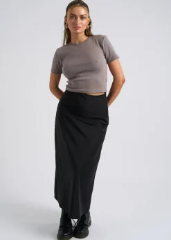 Urban Bliss Black Satin Bias Cut Midi Skirt