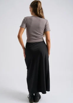 Urban Bliss Black Satin Bias Cut Midi Skirt