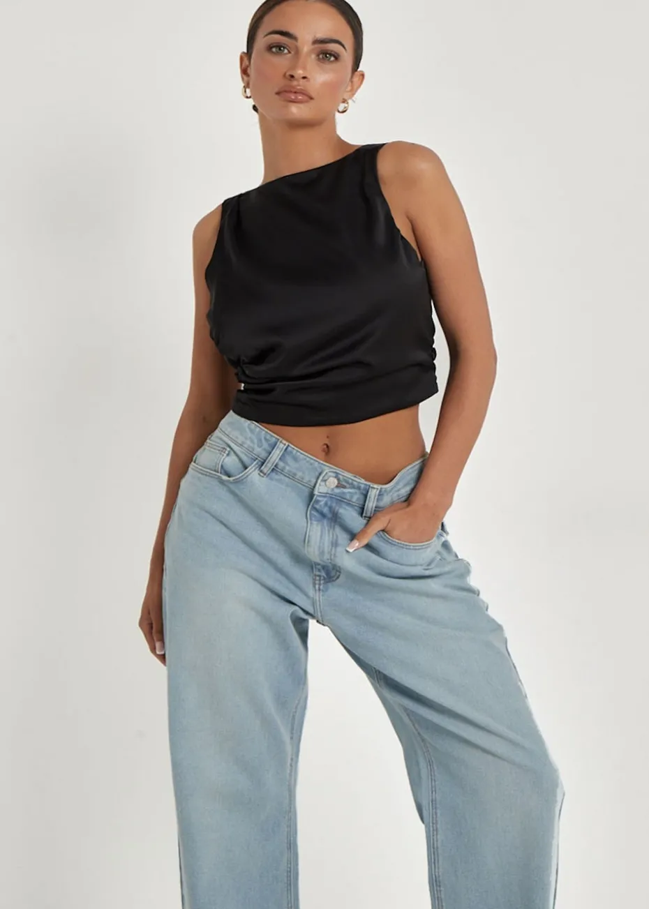 Urban Bliss Black Satin Tie Back Top