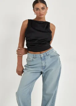 Urban Bliss Black Satin Tie Back Top