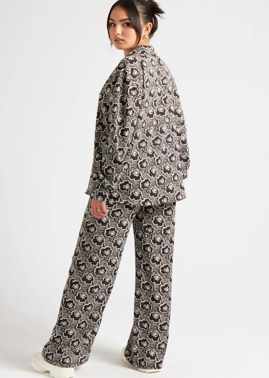 Urban Bliss Black Stencil Floral Oversized Shirt