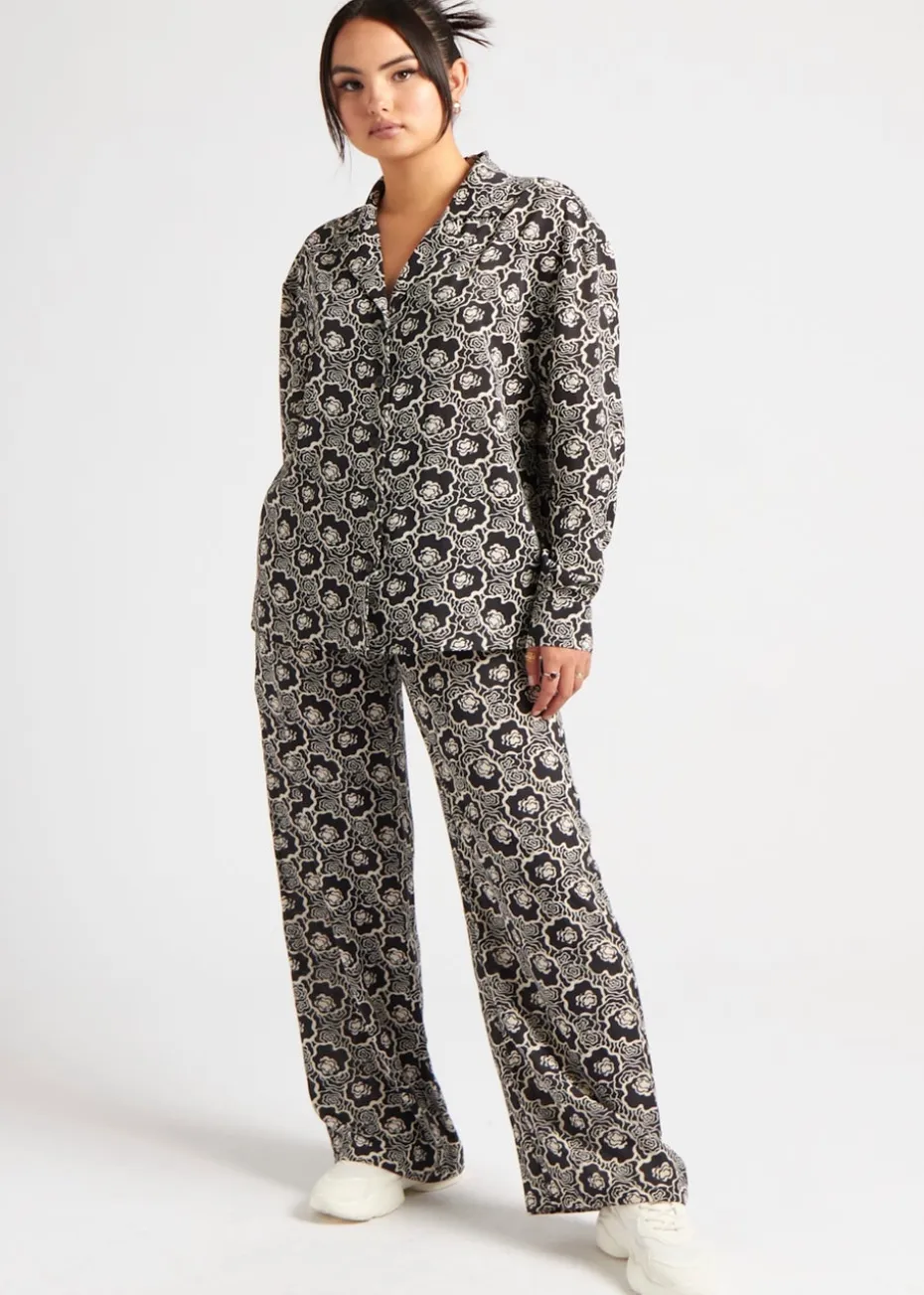 Urban Bliss Black Stencil Floral Oversized Shirt