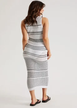 Urban Bliss Black/White Stripe Pointelle Midaxi Dress