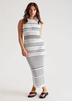 Urban Bliss Black/White Stripe Pointelle Midaxi Dress