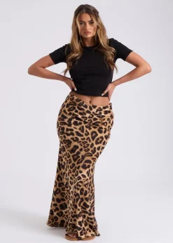 Urban Bliss Brown Leopard Bias Cut Maxi Skirt