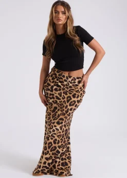 Urban Bliss Brown Leopard Bias Cut Maxi Skirt
