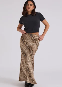 Urban Bliss Brown Snake Bias Cut Skirt