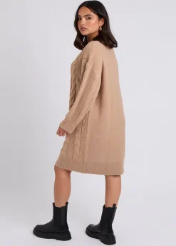 Urban Bliss Camel Cable Crew Neck Mini Dress