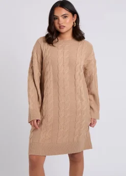 Urban Bliss Camel Cable Crew Neck Mini Dress