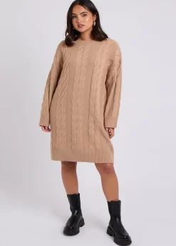 Urban Bliss Camel Cable Crew Neck Mini Dress