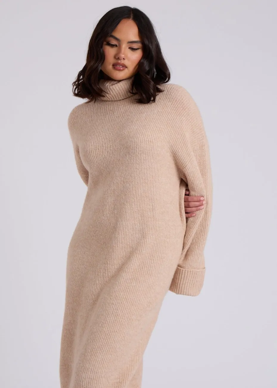 Urban Bliss Camel Midi Roll Neck Dress
