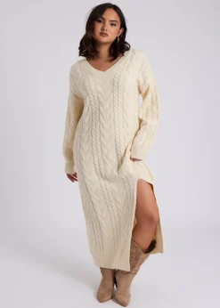 Urban Bliss Cream Cable V Neck Midaxi Dress