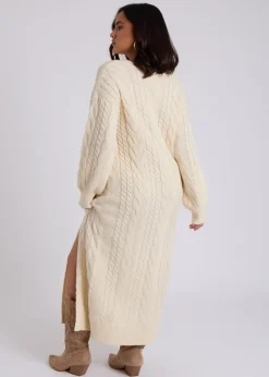 Urban Bliss Cream Cable V Neck Midaxi Dress