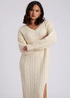 Urban Bliss Cream Cable V Neck Midaxi Dress