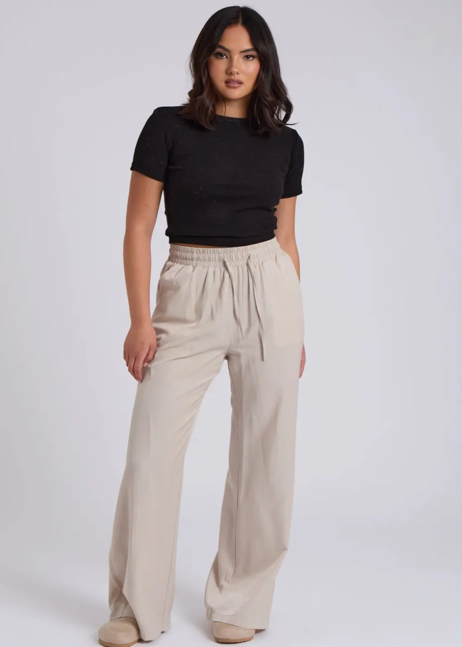 Urban Bliss Cream Drawstring Wide Leg Trouser