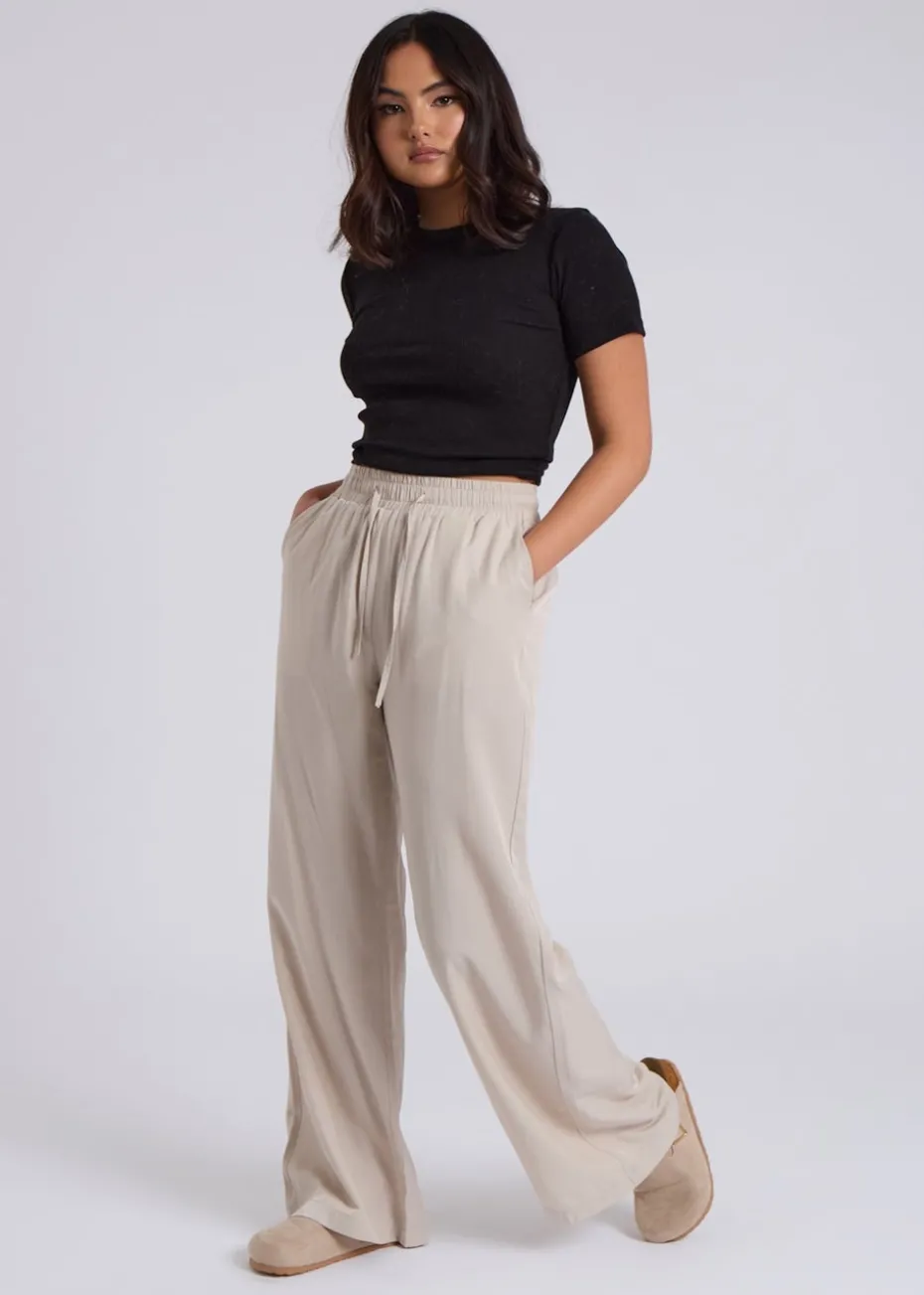 Urban Bliss Cream Drawstring Wide Leg Trouser