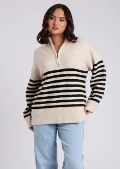 Urban Bliss Cream Half Zip Stripe Jumper