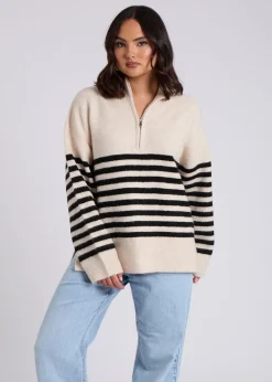 Urban Bliss Cream Half Zip Stripe Jumper