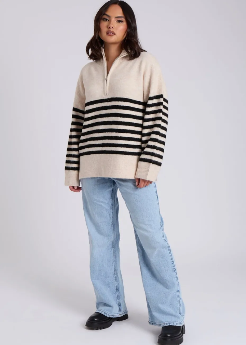Urban Bliss Cream Half Zip Stripe Jumper