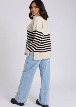Urban Bliss Cream Half Zip Stripe Jumper