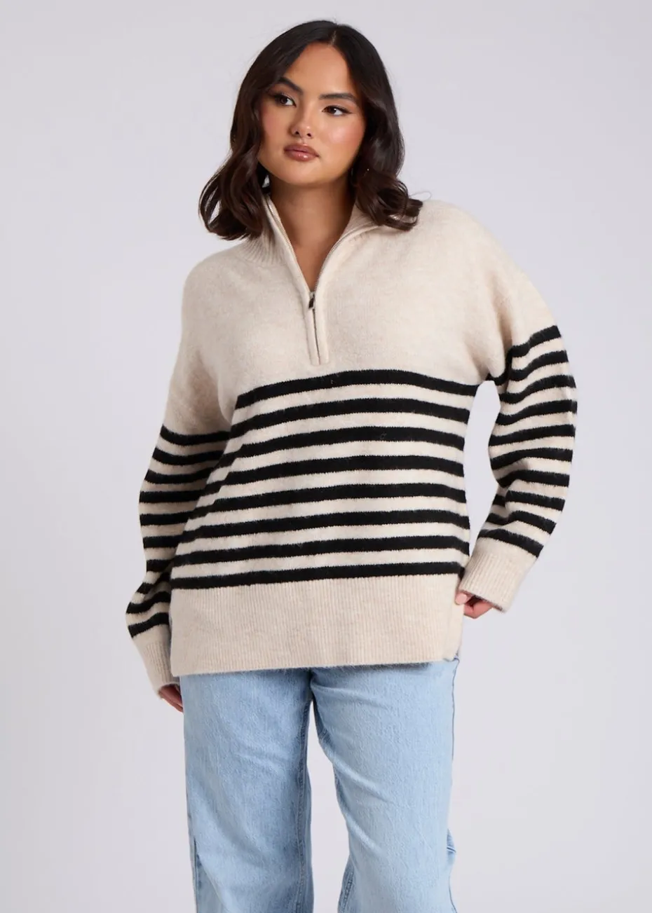 Urban Bliss Cream Half Zip Stripe Jumper