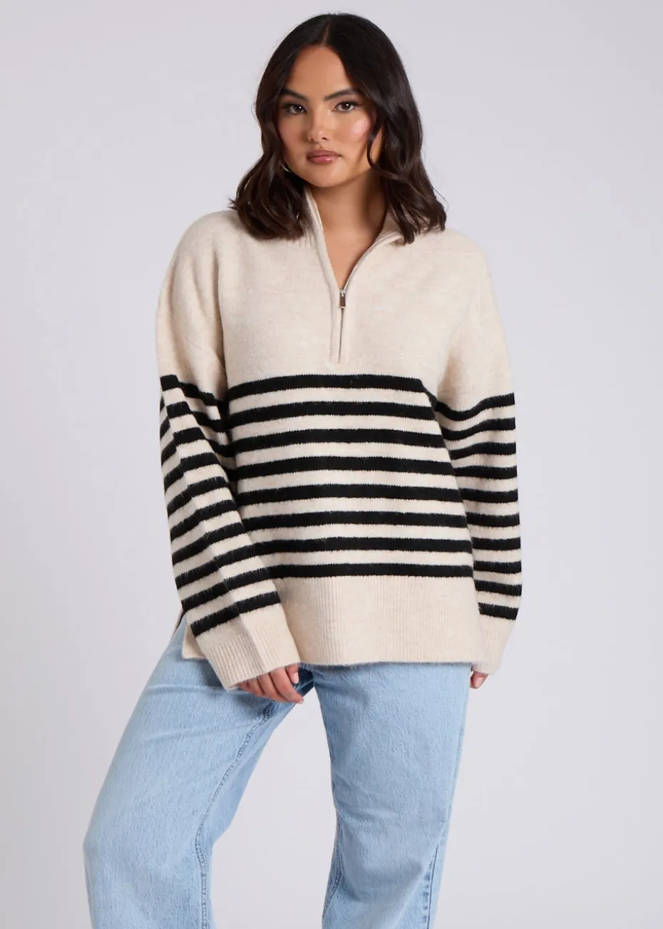Urban Bliss Cream Half Zip Stripe Jumper