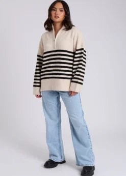 Urban Bliss Cream Half Zip Stripe Jumper