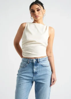 Urban Bliss Cream Satin Tie Back Top