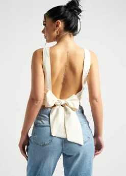 Urban Bliss Cream Satin Tie Back Top