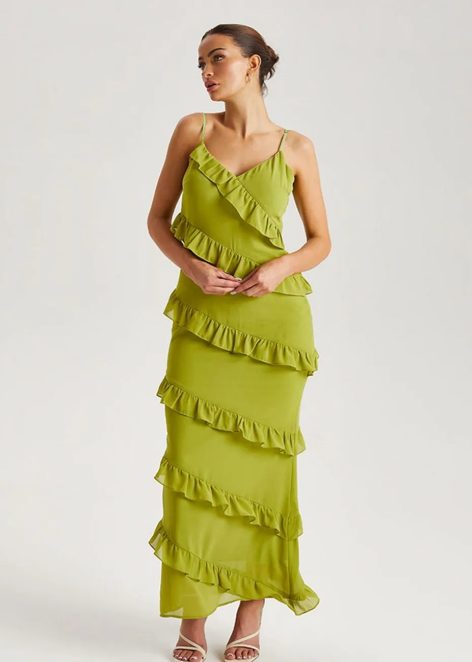 Urban Bliss Green Ruffle Maxi Dress