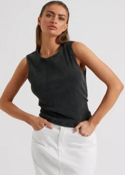 Urban Bliss Grey Washed Ribbed Racer Vest