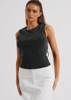 Urban Bliss Grey Washed Ribbed Racer Vest