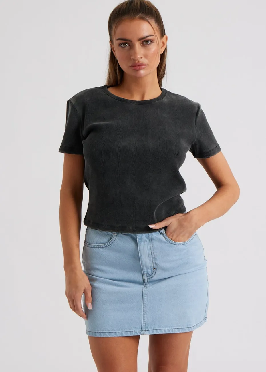 Urban Bliss Grey Washed Ribbed Tee