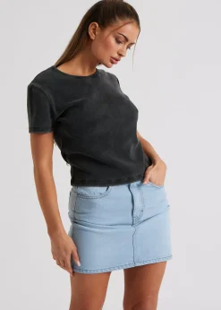 Urban Bliss Grey Washed Ribbed Tee