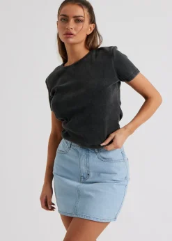 Urban Bliss Grey Washed Ribbed Tee