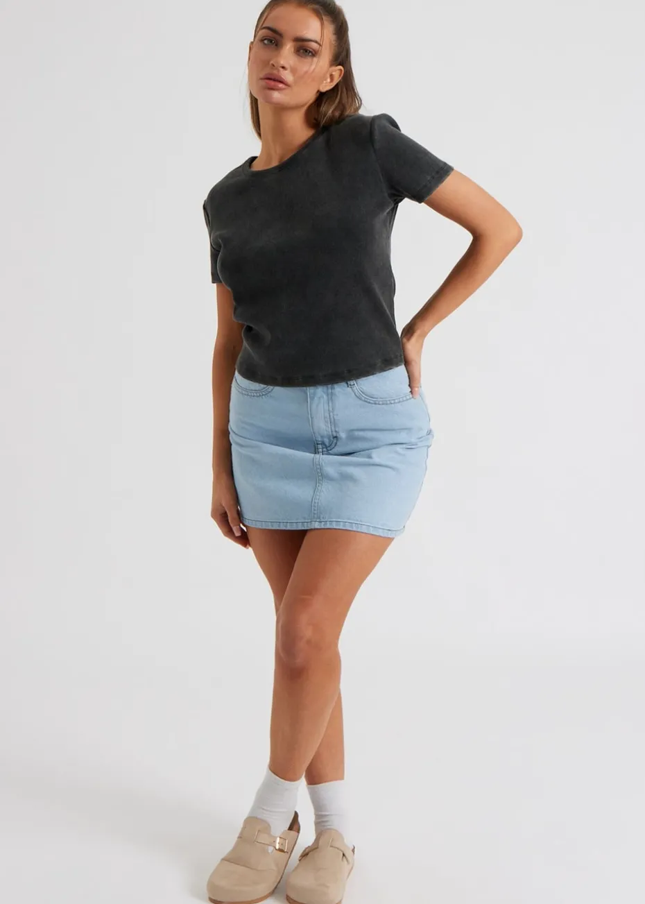 Urban Bliss Grey Washed Ribbed Tee