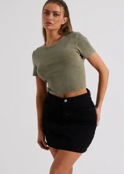 Urban Bliss Khaki Washed Ribbed Tee