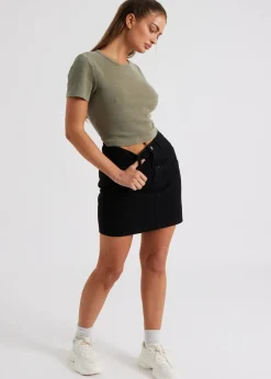 Urban Bliss Khaki Washed Ribbed Tee