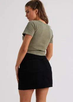 Urban Bliss Khaki Washed Ribbed Tee