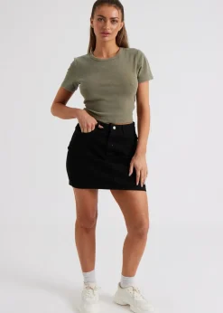 Urban Bliss Khaki Washed Ribbed Tee