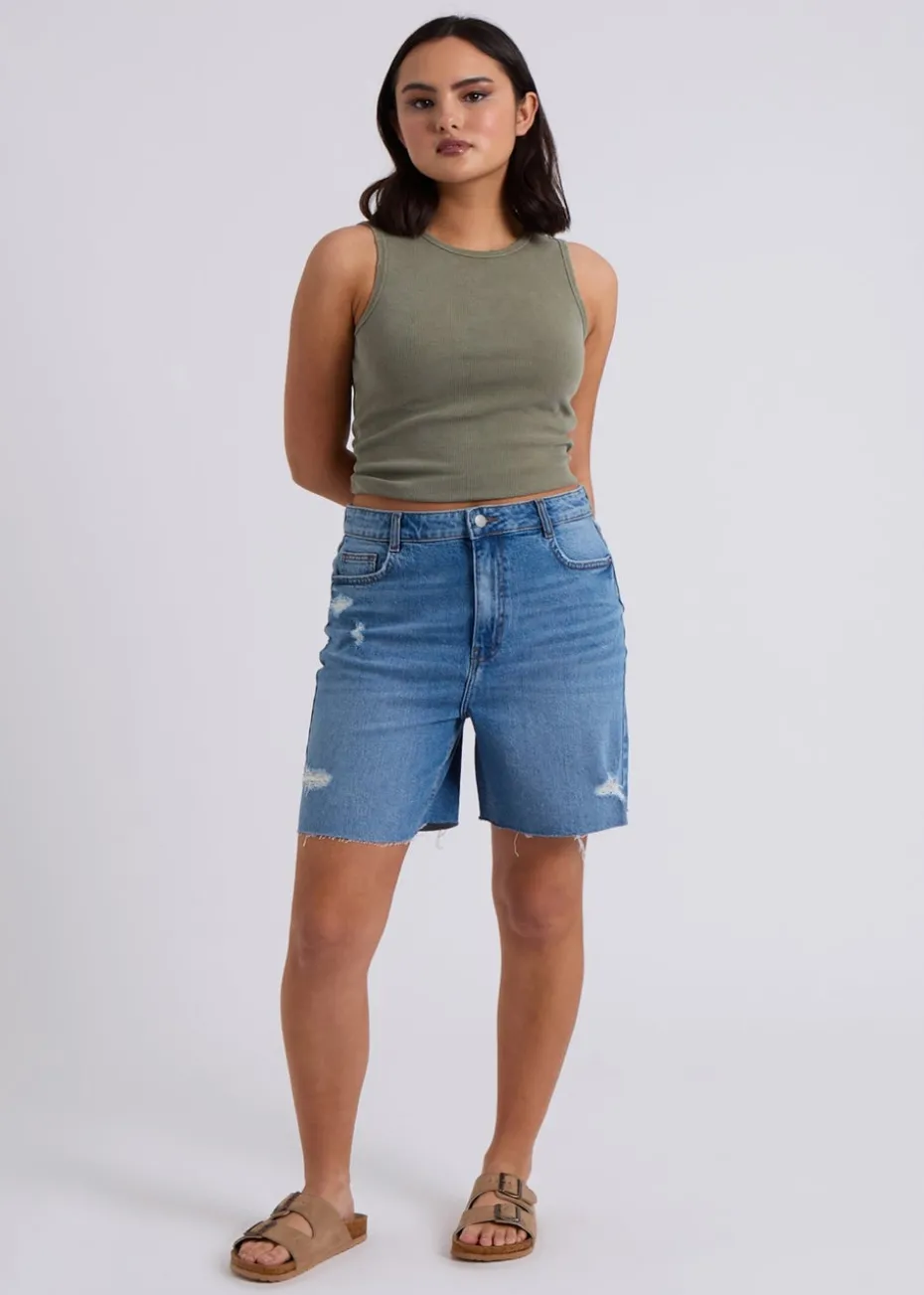 Urban Bliss Khaki Washed Ribbed Racer Vest