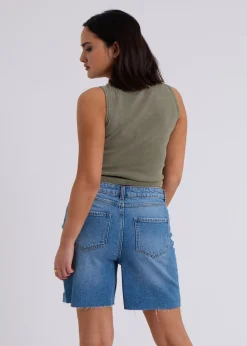 Urban Bliss Khaki Washed Ribbed Racer Vest