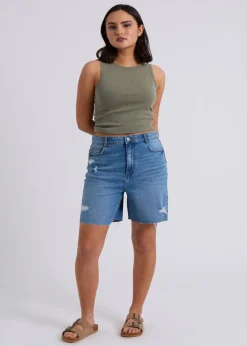 Urban Bliss Khaki Washed Ribbed Racer Vest