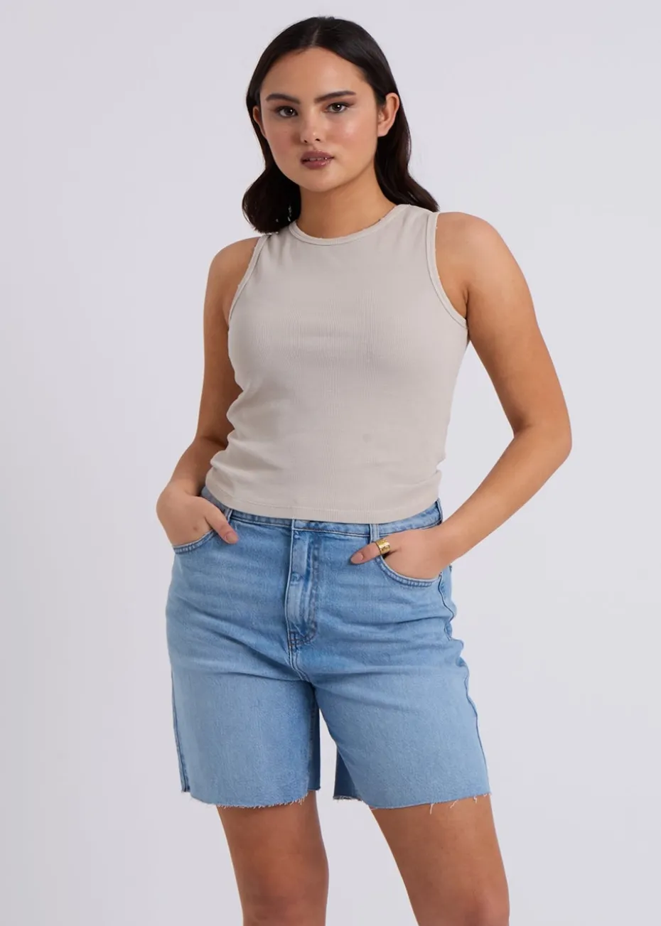 Urban Bliss Natural Washed Ribbed Racer Vest