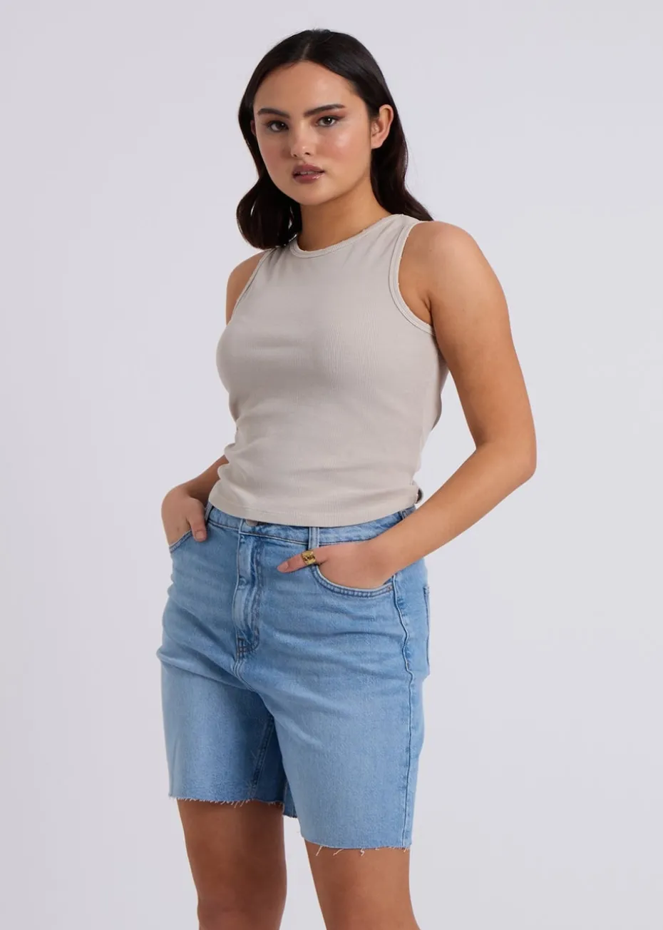 Urban Bliss Natural Washed Ribbed Racer Vest